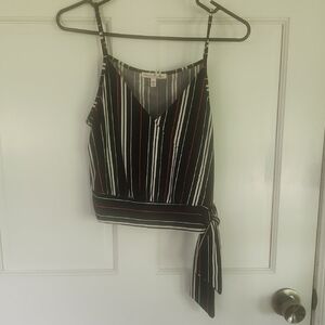 Express Black and White Striped Tank with Red Accents